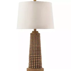 Kirklands Home Natural Wood Beaded Base Table Lamp White Hot