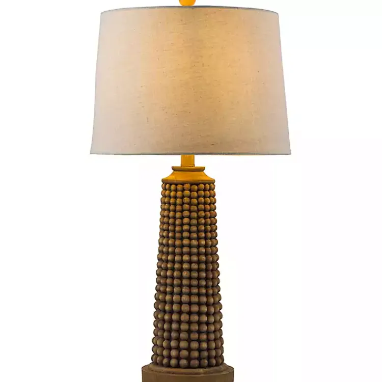 Kirklands Home Natural Wood Beaded Base Table Lamp White Hot