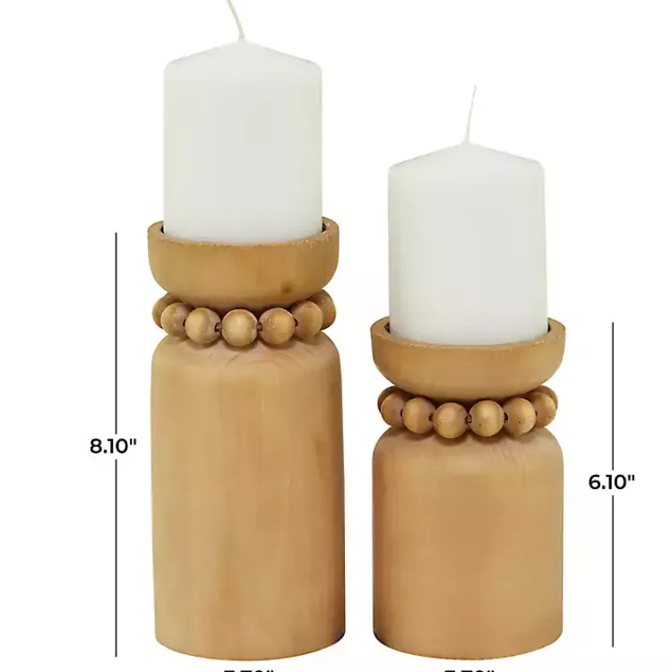 Candle Holders>Kirklands Home Natural Wood Beaded Candle Holders, Set of 2 Tan