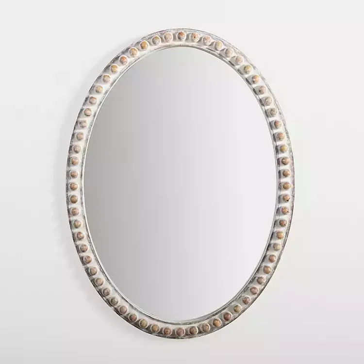 Kirklands Home Natural Wood Beaded Oval Mirror New
