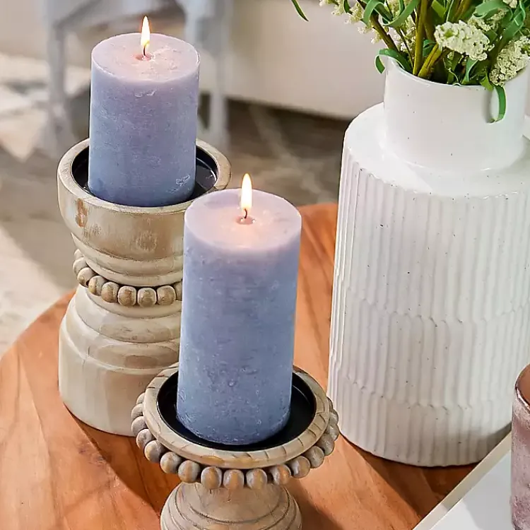 Candle Holders>Kirklands Home Natural Wood Beaded Pillar Candle Holder, 8 in. Brown