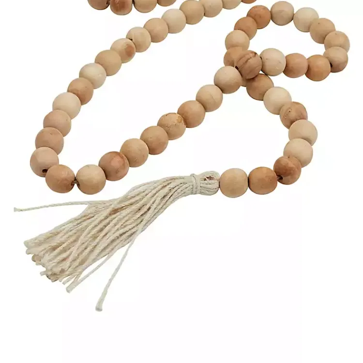 Decorative Accents>Kirklands Home Natural Wood Beaded Tassel Garland Tan