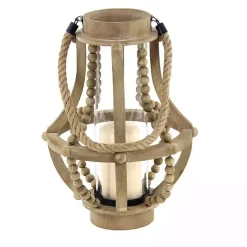 Lanterns>Kirklands Home Natural Wood Beaded Teardrop Lantern Tan
