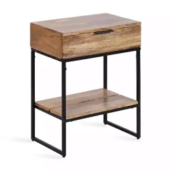 Kirklands Home Natural Wood Metal Accent Table Black Discount