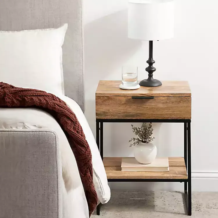 Kirklands Home Natural Wood Metal Accent Table Black Discount