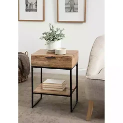 Kirklands Home Natural Wood Metal Accent Table Black Discount