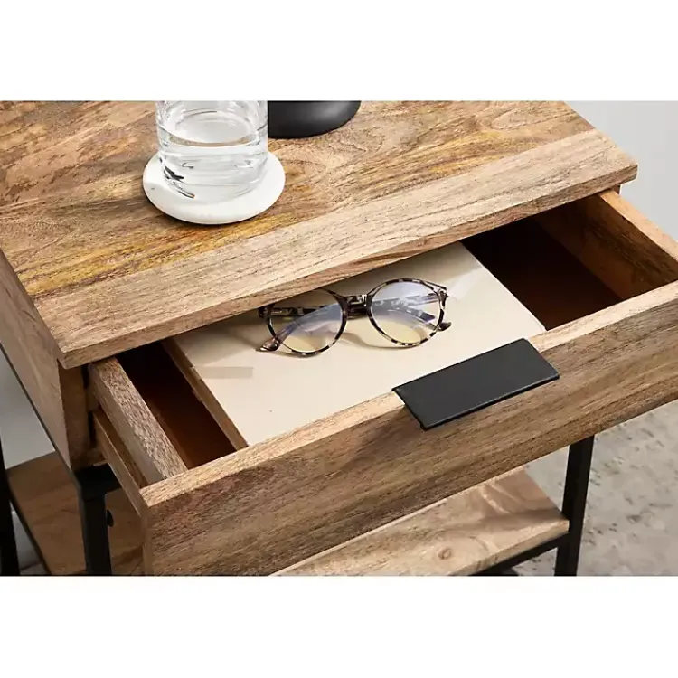 Kirklands Home Natural Wood Metal Accent Table Black Discount