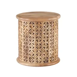 Kirklands Home Natural Wood Carved Diamonds Accent Table Tan Outlet