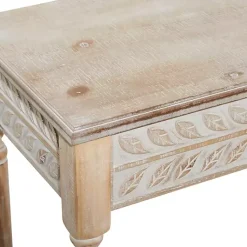 Kirklands Home Natural Wood Carved Leaf Accent Tables, Set of 2 New