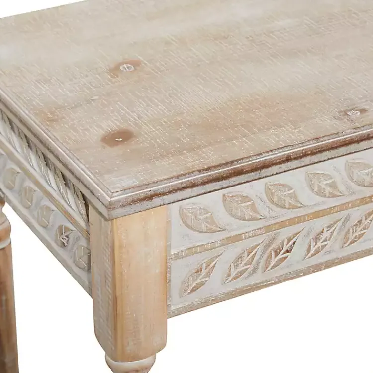 Kirklands Home Natural Wood Carved Leaf Accent Tables, Set of 2 New