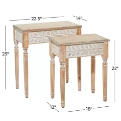 Kirklands Home Natural Wood Carved Leaf Accent Tables, Set of 2 New