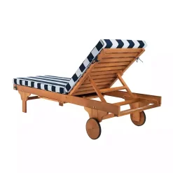 Kirklands Home Natural Wood Chaise with Table and Striped Cushion Hot