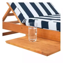 Kirklands Home Natural Wood Chaise with Table and Striped Cushion Hot