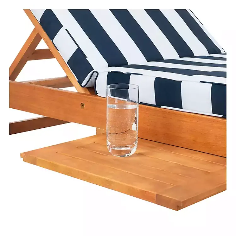 Kirklands Home Natural Wood Chaise with Table and Striped Cushion Hot
