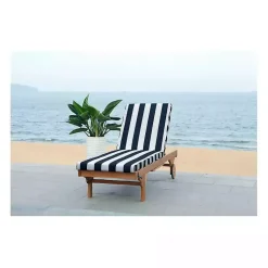 Kirklands Home Natural Wood Chaise with Table and Striped Cushion Hot