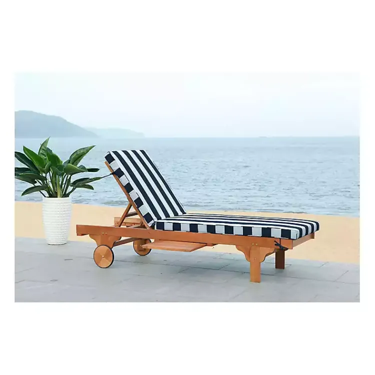 Kirklands Home Natural Wood Chaise with Table and Striped Cushion Hot