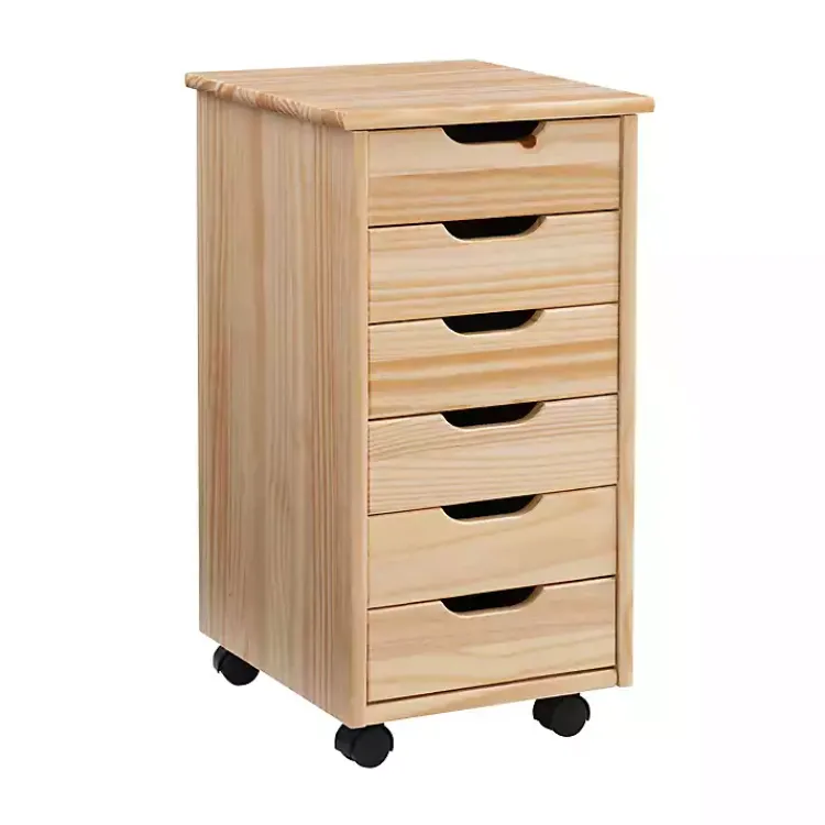 Kirklands Home Natural Wood 6-Drawer Cary Storage Cart Tan Best