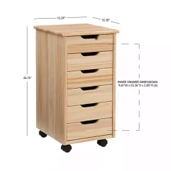 Kirklands Home Natural Wood 6-Drawer Cary Storage Cart Tan Best