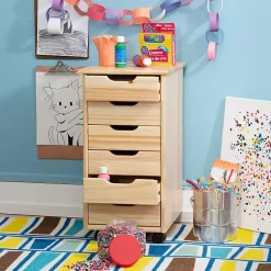 Kirklands Home Natural Wood 6-Drawer Cary Storage Cart Tan Best
