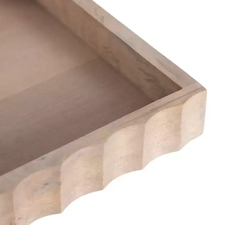 Decorative Trays>Kirklands Home Natural Wood Fluted Lissi Recgular Serving Tray Tan