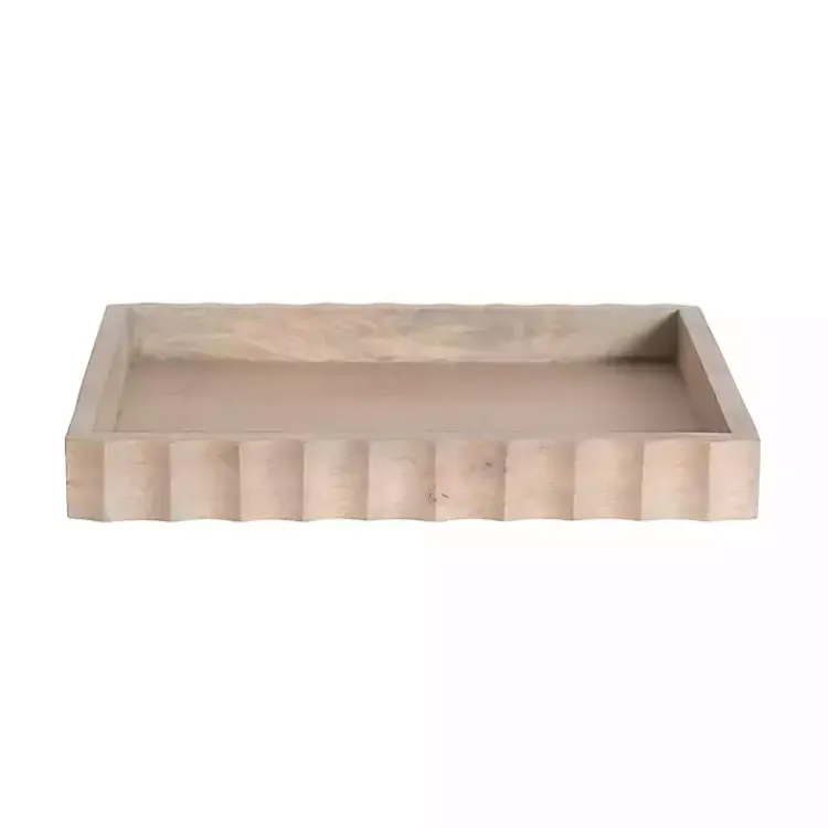 Decorative Trays>Kirklands Home Natural Wood Fluted Lissi Recgular Serving Tray Tan