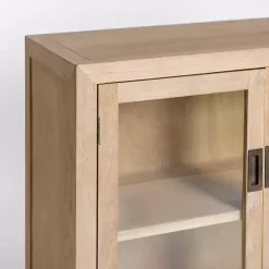 Kirklands Home Natural Wood Glass Door Modular Cabinet Tan Discount