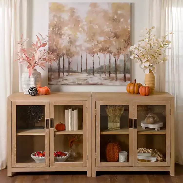 Kirklands Home Natural Wood Glass Door Modular Cabinet Tan Discount