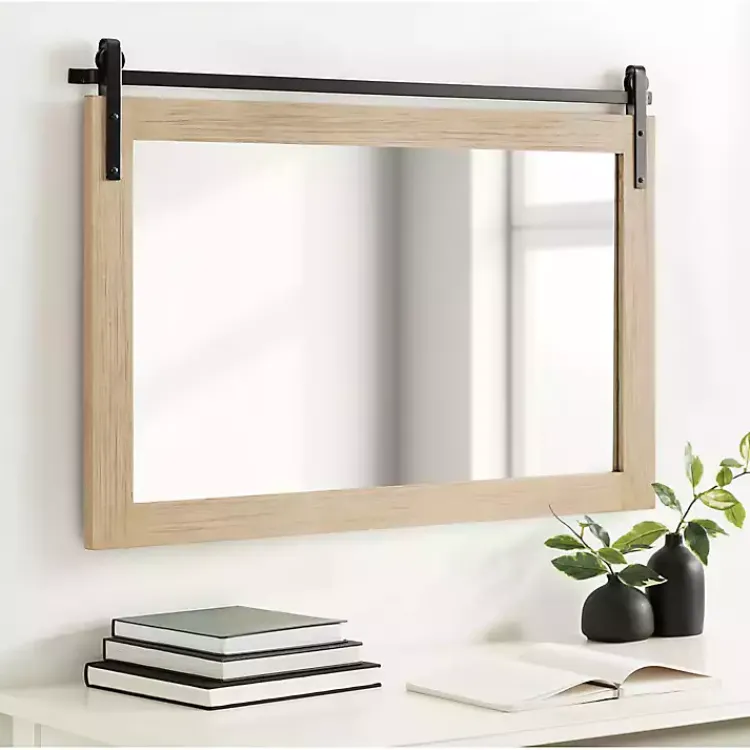 Kirklands Home Natural Wood Metal Barn Door Wall Mirror Hot