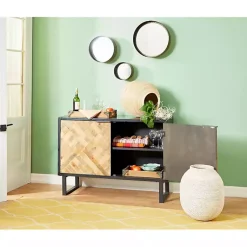 Kirklands Home Natural Wood Mosaic Paneling Cabinet Discount