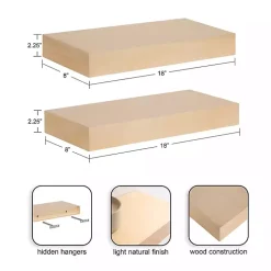 Kirklands Home Natural Wood 2-pc. Floating Shelves, 18 in.