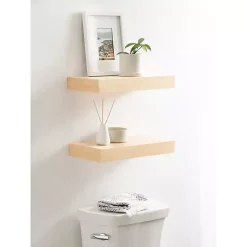 Kirklands Home Natural Wood 2-pc. Floating Shelves, 18 in.
