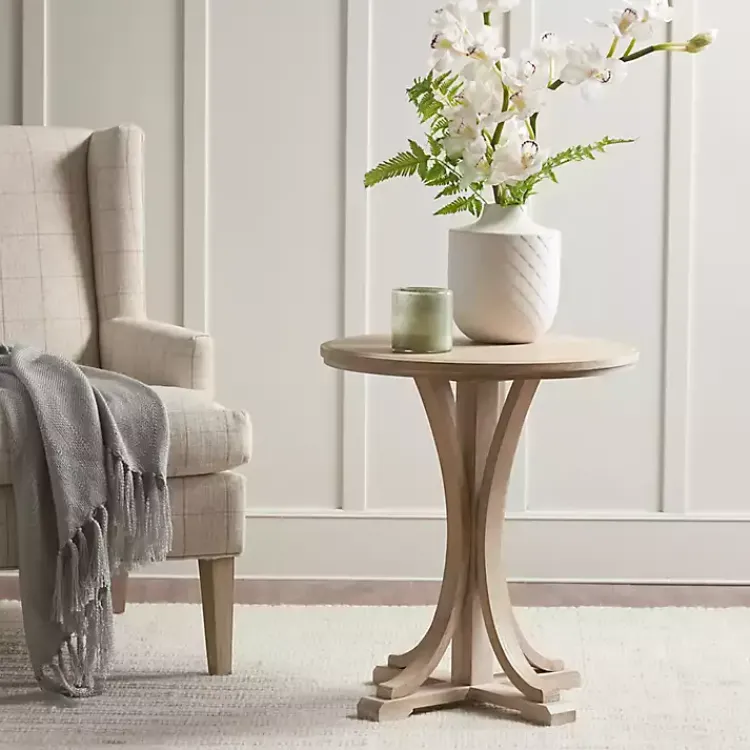 Kirklands Home Natural Wood Pedestal Martha Stewart Accent Table New