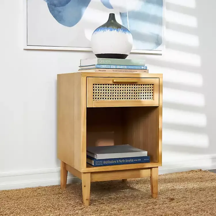 Kirklands Home Natural Wood Rattan Nightstand Brown Online