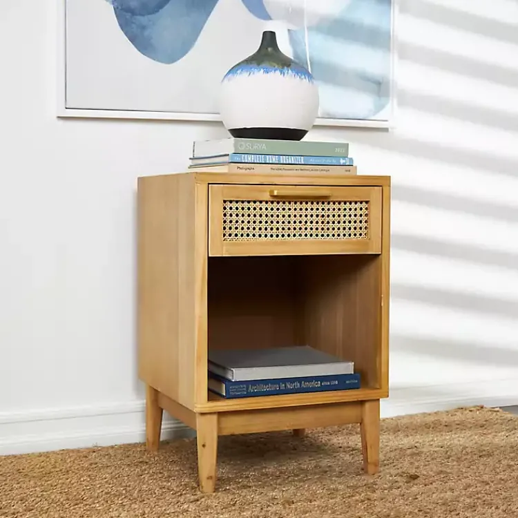 Kirklands Home Natural Wood Rattan Nightstand Brown Online