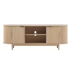 Kirklands Home Natural Wood Reeded Oval TV Sd Tan New