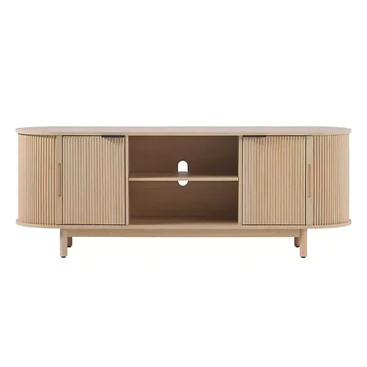 Kirklands Home Natural Wood Reeded Oval TV Sd Tan New