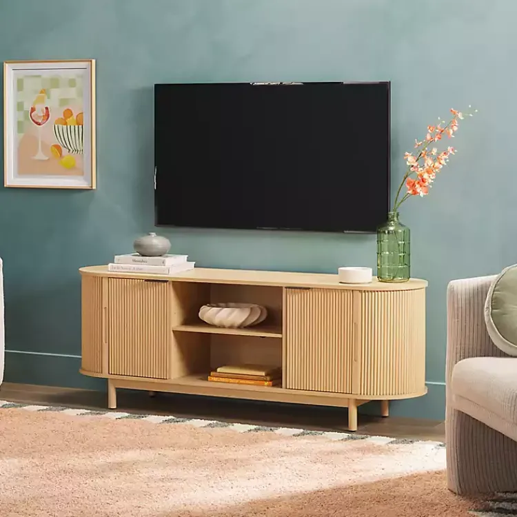 Kirklands Home Natural Wood Reeded Oval TV Sd Tan New