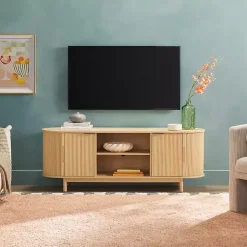 Kirklands Home Natural Wood Reeded Oval TV Sd Tan New