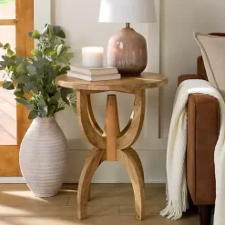 Kirklands Home Natural Wood Round Dori Side Table Tan Outlet