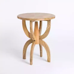 Kirklands Home Natural Wood Round Dori Side Table Tan Outlet