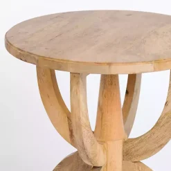 Kirklands Home Natural Wood Round Dori Side Table Tan Outlet