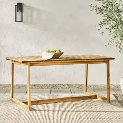 Kirklands Home Natural Wood Slatted Box Leg Outdoor Dining Table Tan Best