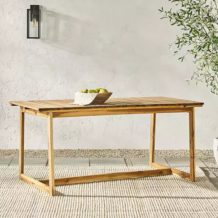 Kirklands Home Natural Wood Slatted Box Leg Outdoor Dining Table Tan Best