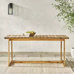 Kirklands Home Natural Wood Slatted Box Leg Outdoor Dining Table Tan Best