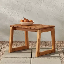Kirklands Home Natural Wood Slatted Box Leg Outdoor Side Table Tan Online
