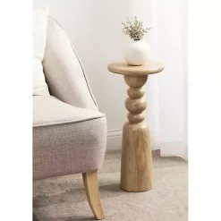 Kirklands Home Natural Wood Tirollo Accent Table Tan Hot
