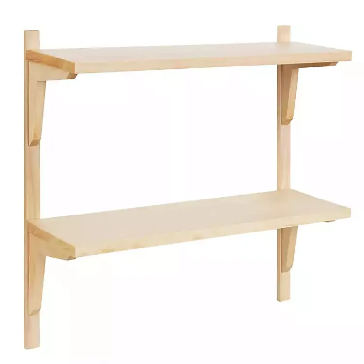 Kirklands Home Natural Wood Traditional Two-Tiered Wall Shelf Tan New