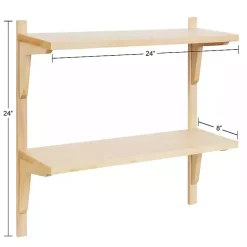 Kirklands Home Natural Wood Traditional Two-Tiered Wall Shelf Tan New