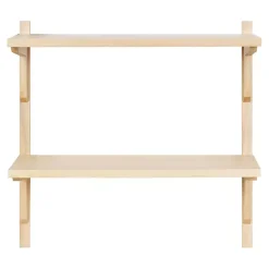 Kirklands Home Natural Wood Traditional Two-Tiered Wall Shelf Tan New
