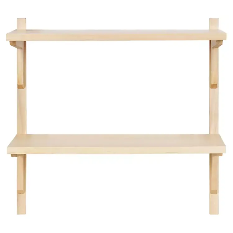Kirklands Home Natural Wood Traditional Two-Tiered Wall Shelf Tan New